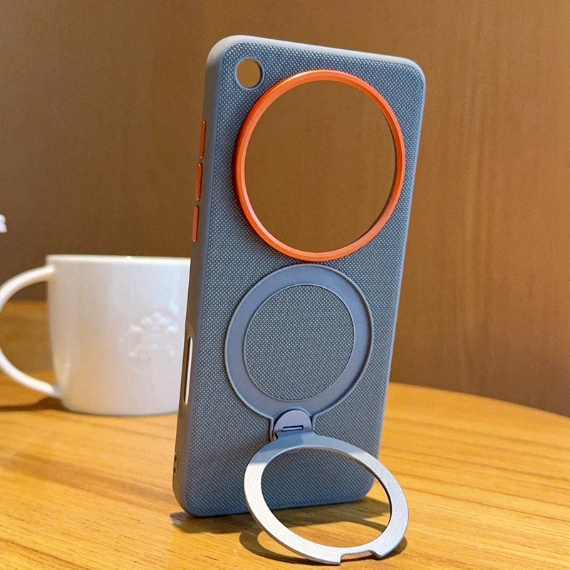 ELVEV Magnetic Luxury Leather Phone Case with Rotatable Ring Stand