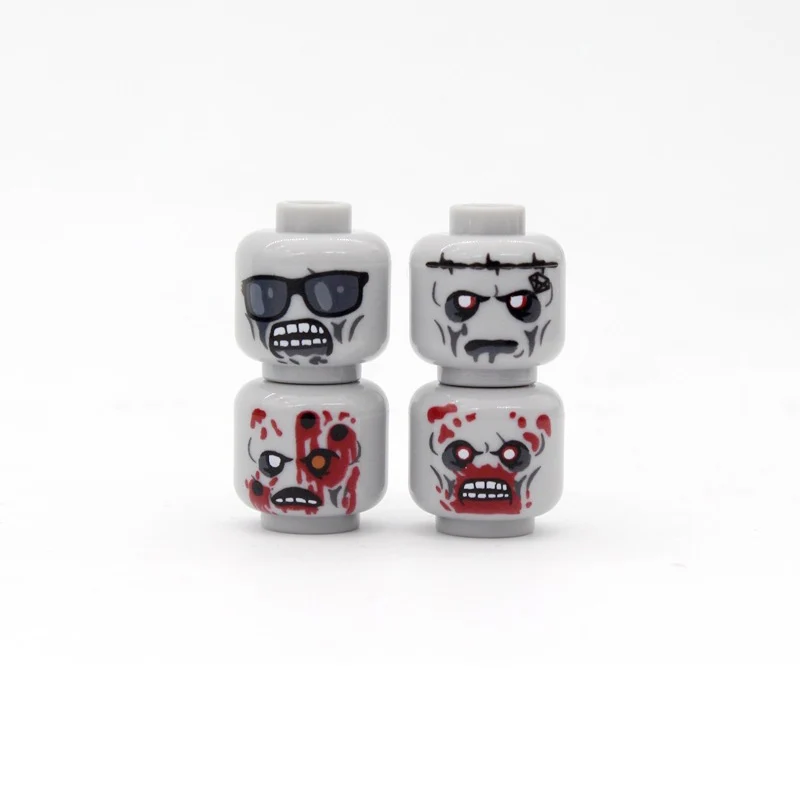 MOC Military Zombie Injured Face Accessories Building Blocks WW2 Soldiers Figures Head Emotional Weapon Parts Mini Bricks Toys 4
