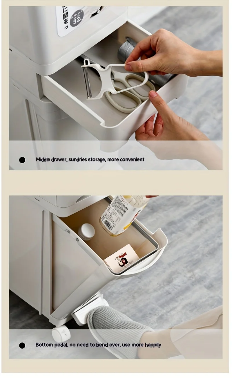 Large Dual-Compartment Trash Can - Durable Plastic Bin for DryWet Separation