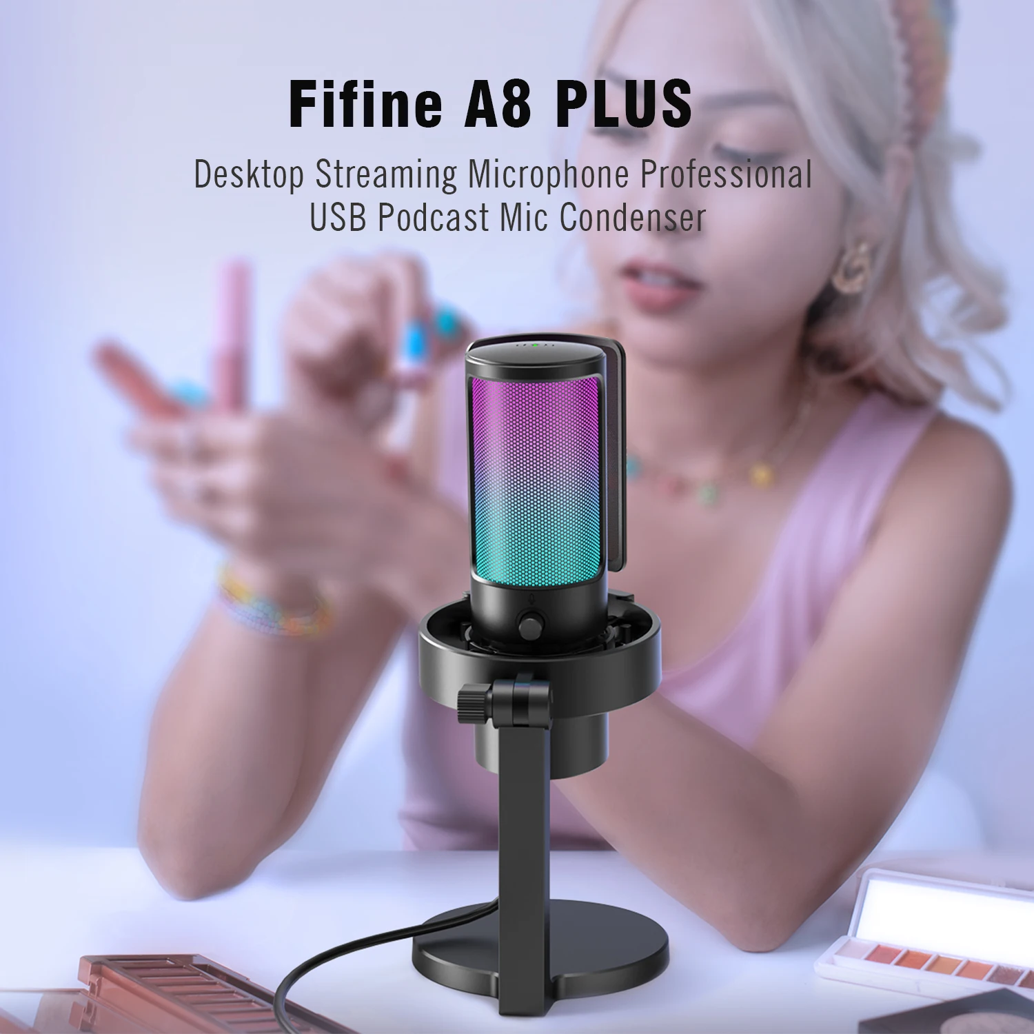 FIFINE AmpliGame A8 USB Mic With Controllable RGB, Live, 44% OFF