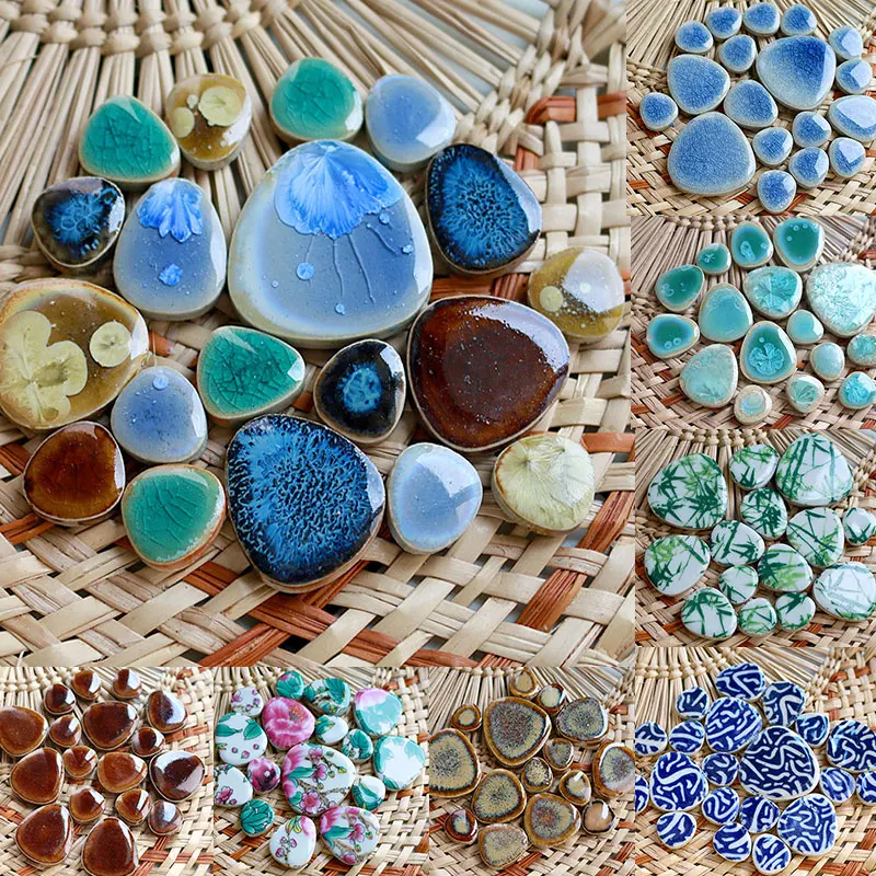 100g DIY Ceramic Mosaic Tiles Glass leaf petal shape Handmade Ornaments Tiles Wall Crafts Crystal for Decorative Material cerh1