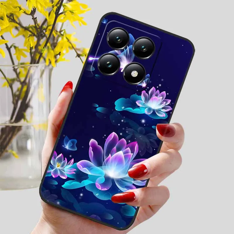 Floral Print Soft TPU Silicone Phone Cover with Black Bumpers
