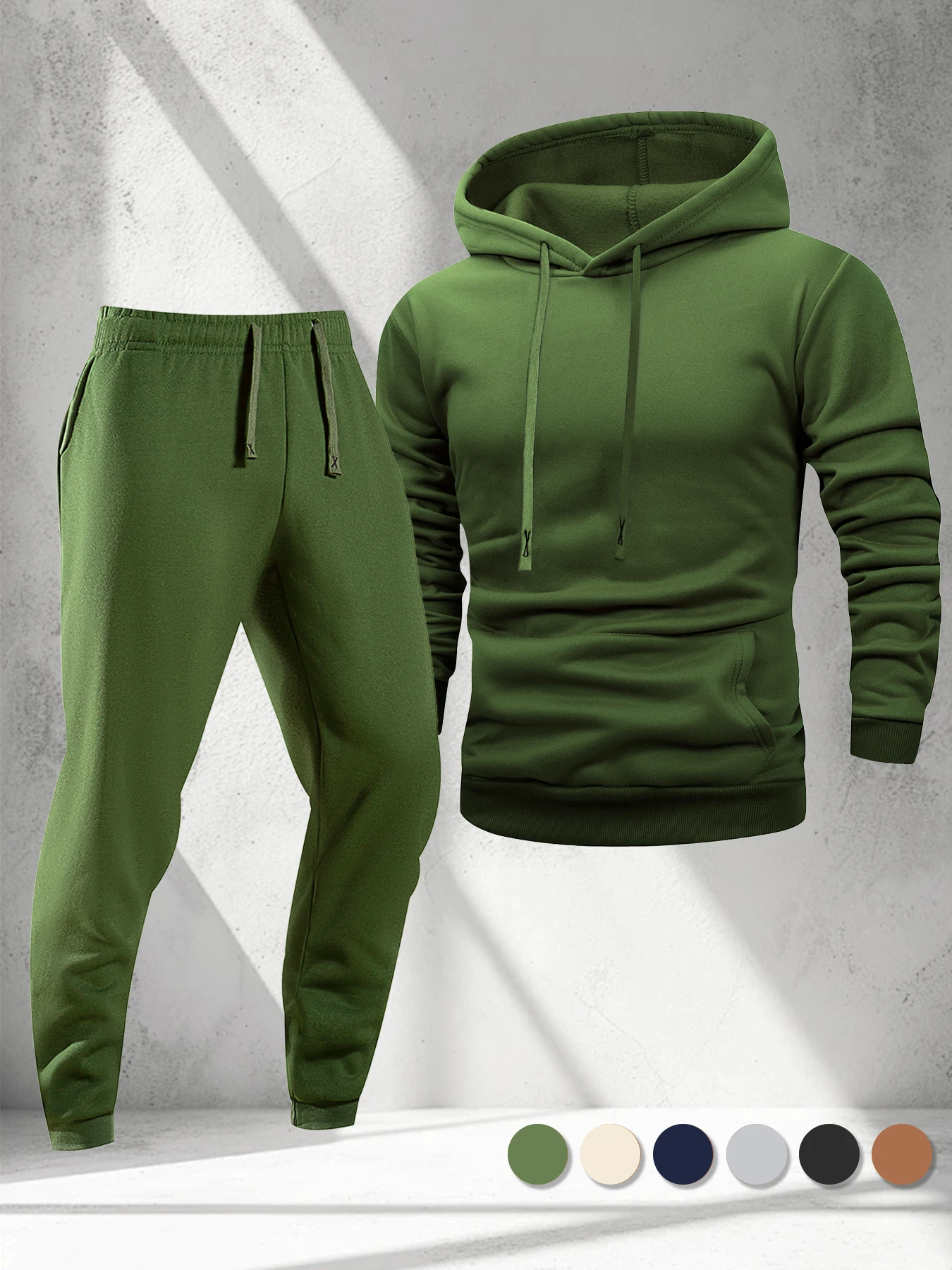 Unisex Fleece Hooded Sweatshirt and Sweatpants Autumn Sports Set