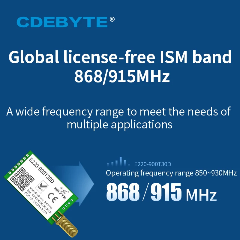 E220-900T30D Wireless LoRa ISM 868MHz 915MHz Module Ultiple Transmission LoRa Spread Spectrum DIP UART Interface SMA-K Antenna wireless module