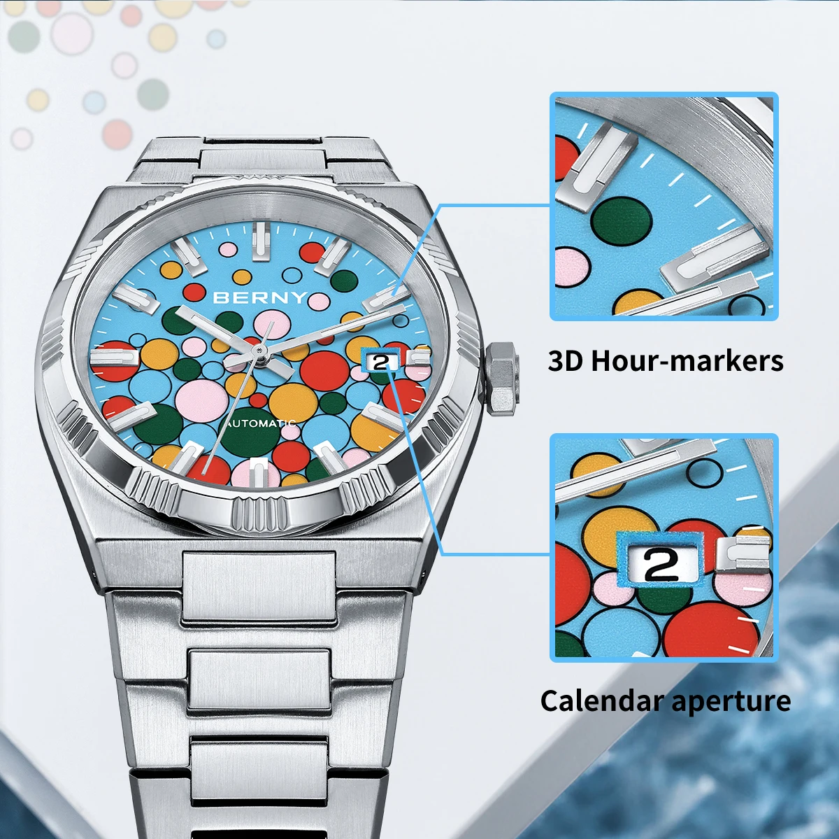 BERNY Automatische mechanische Herrenuhren Super Luminous Kalender PT5000 Luxus Herrenuhr Saphir 5ATM Edelstahl Business – Detail 4