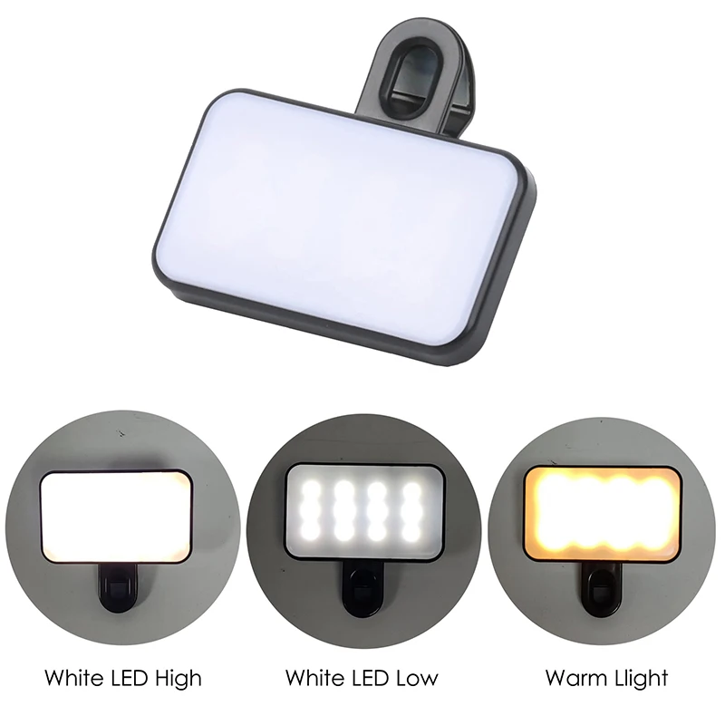 

Portable Mini Selfie Fill Light Rechargeable 3 Modes Adjustable Brightness Clip On For Phone, Laptop, Tablet Meeting, Make Up