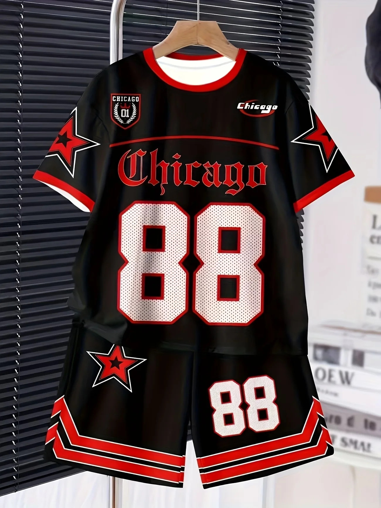 تي شيرت صيفي للأولاد والبنات بأكمام قصيرة مطبوع عليه شيكاغو 88 + مجموعة تي شيرتات قصيرة الأكمام مطبوعة عليها رسومات