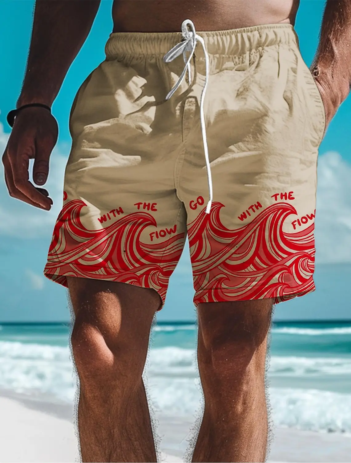 thumbnail image 1 of Bañador con estampado 3D de olas para hombre, estilo hawaiano, con cordón y cintura elástica, diseño de letras, 1 of 5