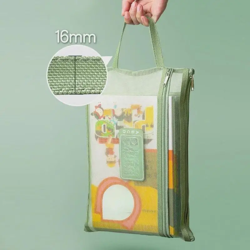 A4 File Storage Bag Zipper Style Double-layer Mesh Storage Bag Large Capacity Student Stationery Storage Bag Transparent Folder