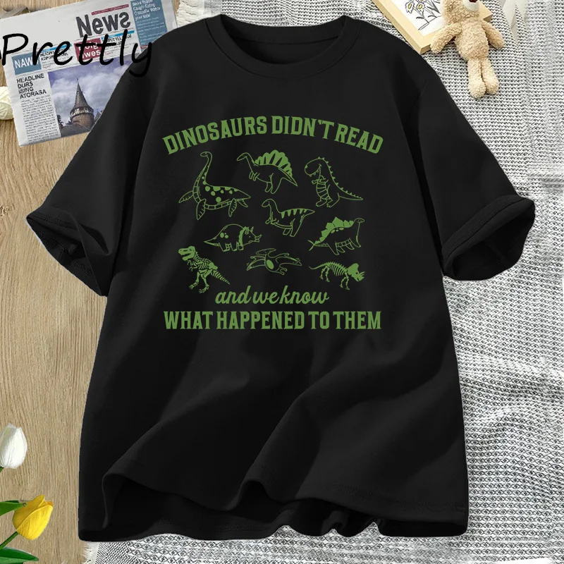 thumbnail image 1 of Camiseta retro Los dinosaurios no leían Camisetas gráficas para mujeres y hombres Camisetas para amantes de los libros Camisetas de animales de los años 90 Regalos de lectura Ropa para mujeres, 1 of 4