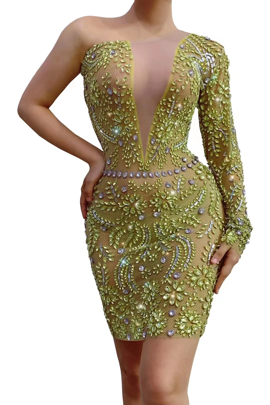 

New Fashion One Shoulder V Neck See ThroughGold Sequin Beading Sparkly African Black GirlsShort Prom Dresses A227