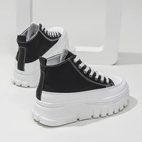 Women's Casual Height Increased Shoes Solid Color Versatile Canvas Shoes High Top Lace Up Flats Comfortable Breathable Female 2