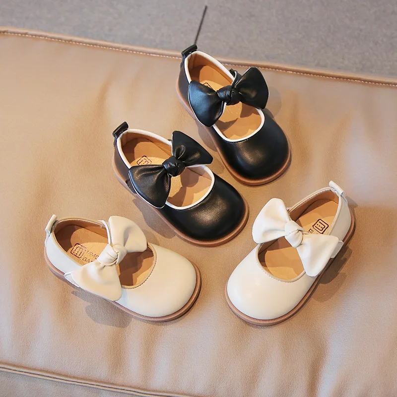 Autumn New Girls Pu Leather Shoes School Student Fashion Bowknot Princess Shoes Children Soft Non-slip Casual H296