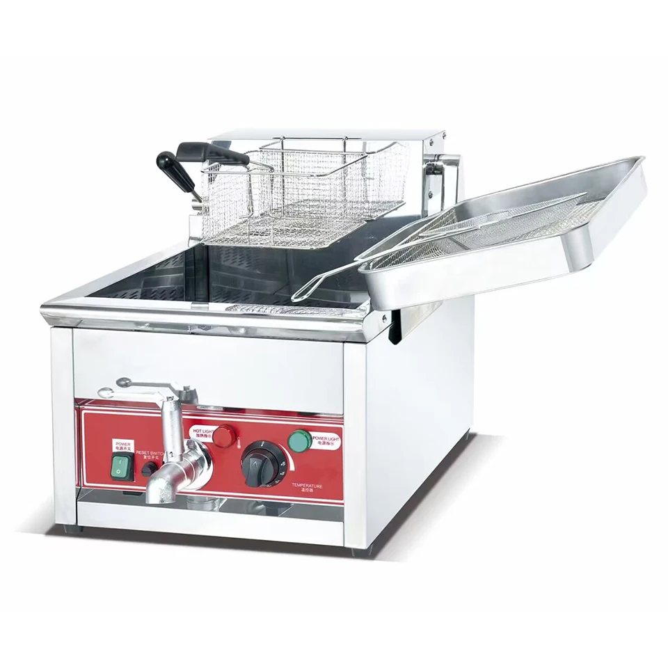 DJX20L 20L Single Tank Countertop Electric Deep Fryer with Drain,Solid Basket and Lid for Restaurant and Commercial Use