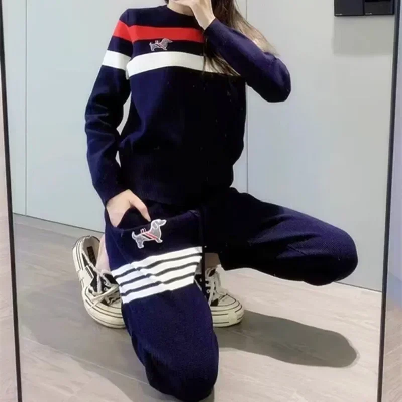 Women Golf Suit Two Piece Set Golf Sweaters Autunm Suits Korean Windproof Knit Top Casual Women's Pants Sweater