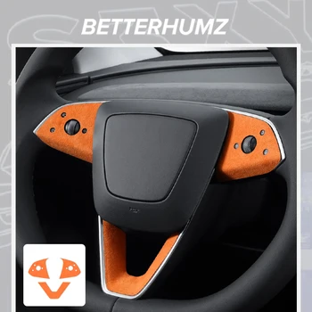 For Tesla 2018-  Model Y Juniper Model 3 Highland Made of Alcantara Steering Wheel Panel Trim Sticker Car Interior Accessories 1