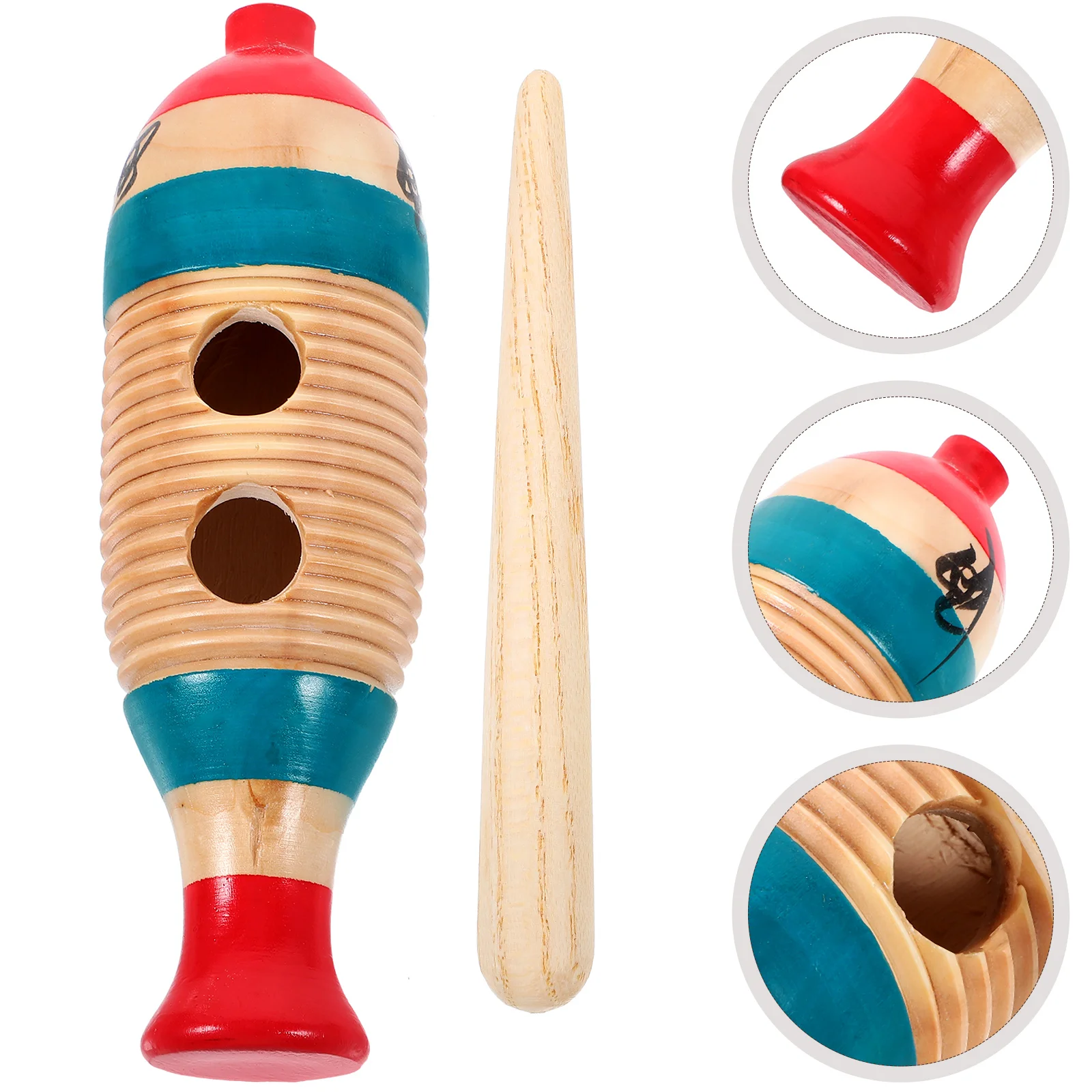 

2 Sets Wood Guiro Percussion Instruments Fish Shaped Guiro Instrument for Beginner with Stick