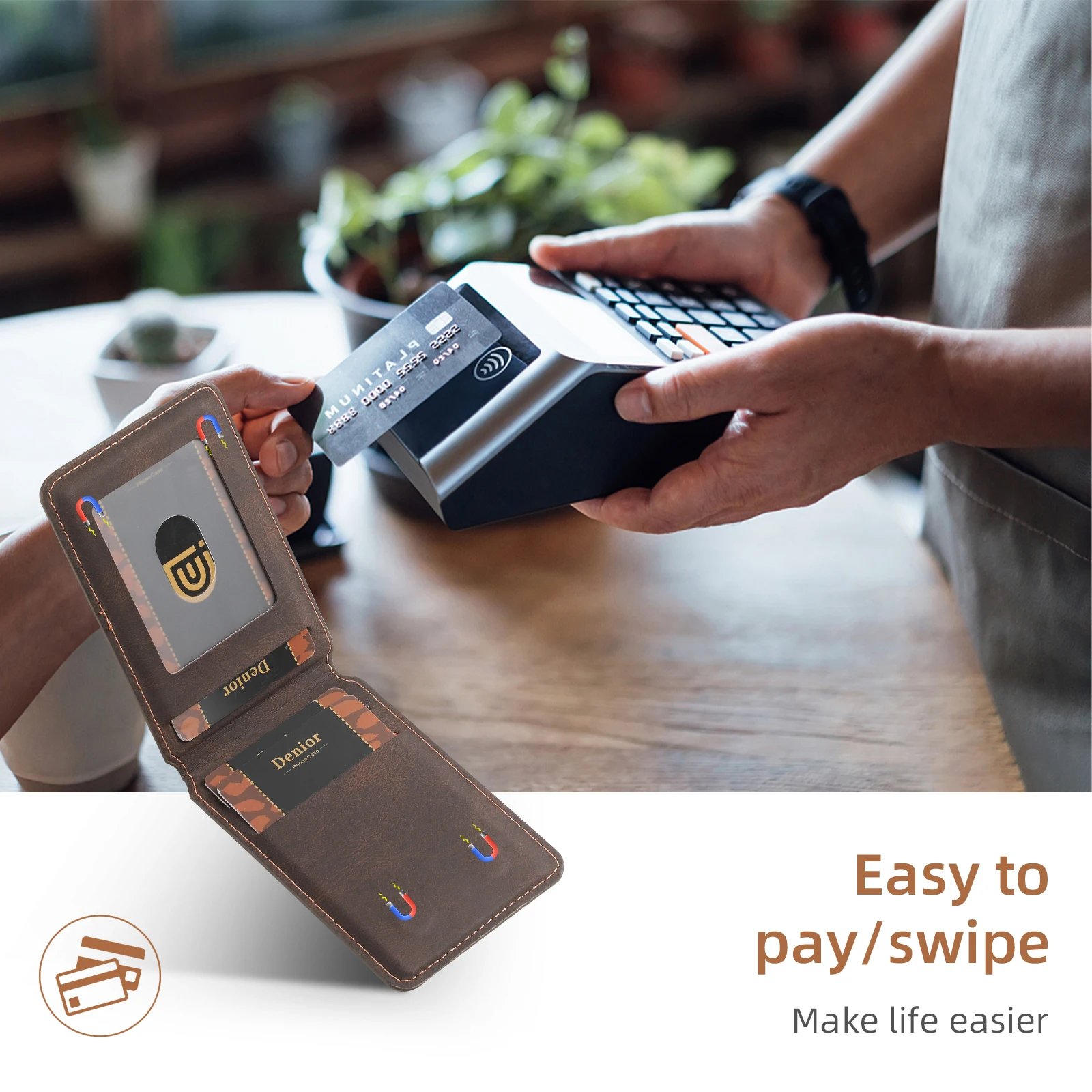 Elegant Faux Leather Magnetic Phone Stand Wallet – Perfect Gift