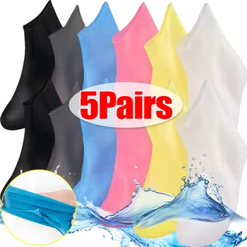 5/1Pairs Portable Thickened Latex Shoe Covers Waterproof Non-Slip Elastic Outdoor Rain Boots Shoe Cover Apply To Men Women Kids