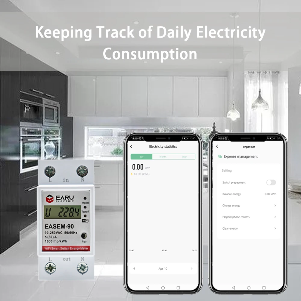 WiFi Smart Power Energy Meter Consumption kWh Voltmeter 90-250V Din Rail Remote Control Switch Smart Life Tuya Alexa Google Home