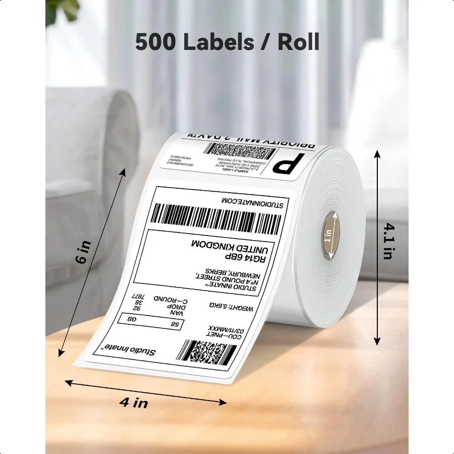 4x6 Thermal Shipping Labels Roll - 500 Labels Compatible With Rollo Zebra Munbyn Printers