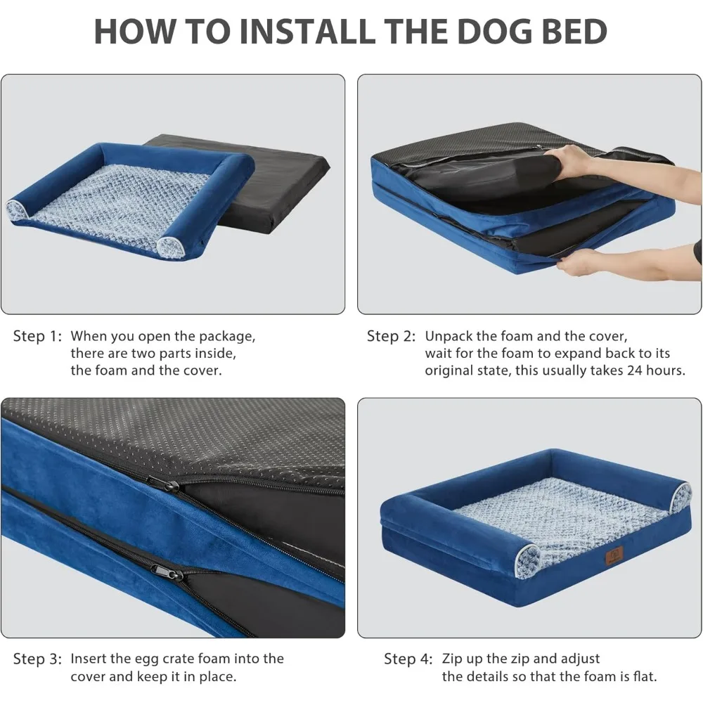 WNPETHOME Dog Beds for Large Dogs, Orthopedic Sofa Dog Bed Mat Pillow with Removable Waterproof Cover, Egg-Foam Crate Bed