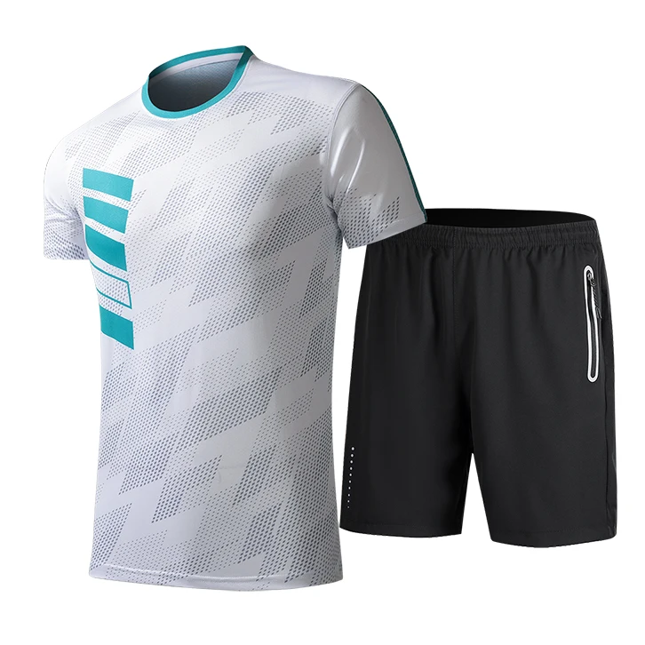 Summer Men's Set New Trendy Printed Ice Silk Quick Drying Round Neck T-shirt+casual Elastic Shorts Two-piece Men's Running Set