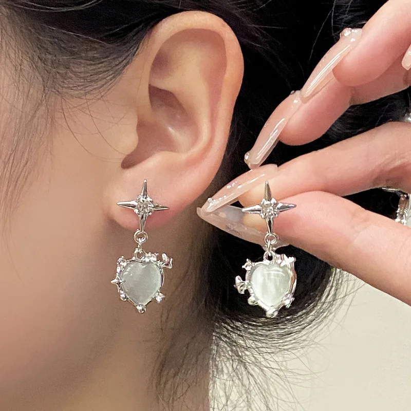 Drop Earrings Laser Stone Pink Love Heart Pendant Star Butterfly Long Tassel for Women Cool Girl Y2K Jewelry HUANZHI NEW INS
