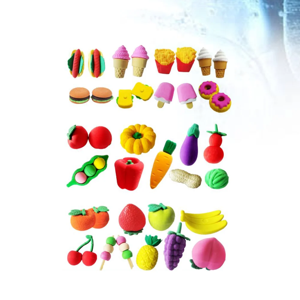 

24pcs 3D Simulation Fruit Shaped Erasers For Kids Vegetable Cake Eraser Creative Stationery School Supplies for Kids Students