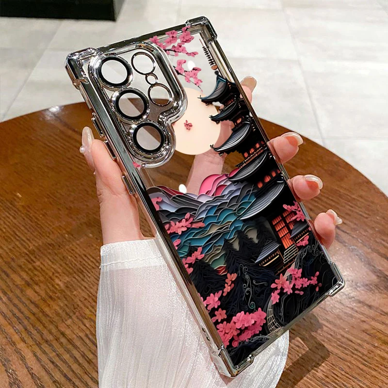 Japanese-Style Ancient House Design Airbag Phone Case - Anti-Fall Protective Back Cover