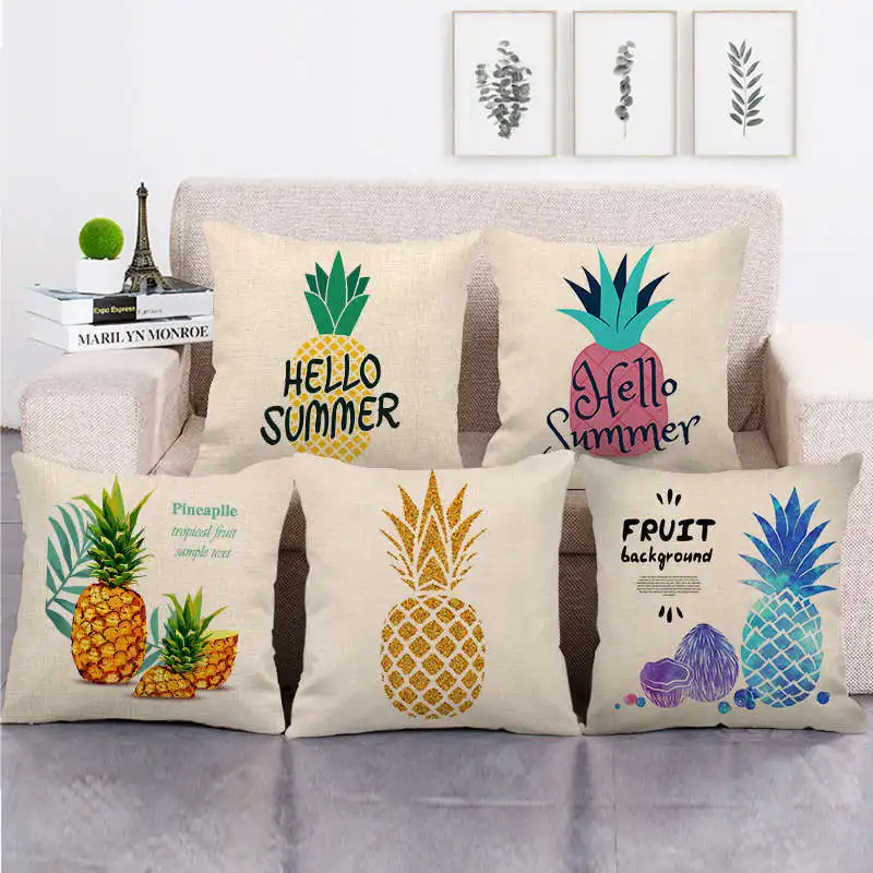 

Summer Fruit Pillowcase Pineapple Letter Cotton Linen Pillow Case Decor Home Living Room Bedroom Sofa Bed Chair Pillow Cover