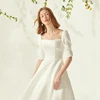 Vintage Satin half-Sleeve Wedding Dresses Off The Shoulder A-line lace-up Sash Bride Wedding Gowns Boho Vestido de Noiva 2