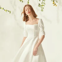 Vintage Satin half-Sleeve Wedding Dresses Off The Shoulder A-line lace-up Sash Bride Wedding Gowns Boho Vestido de Noiva 2