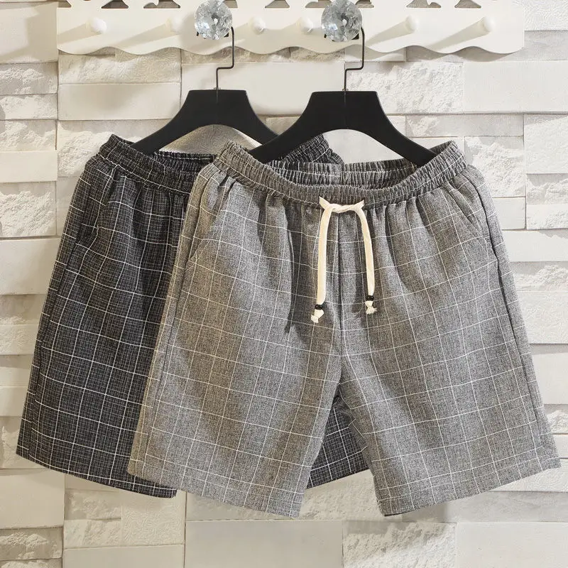 2024 Spring Summer Lattice Korean Drawstring Trend Street Casual Comfort Classic Simplicity Slim Fashion Versatile Men's Shorts