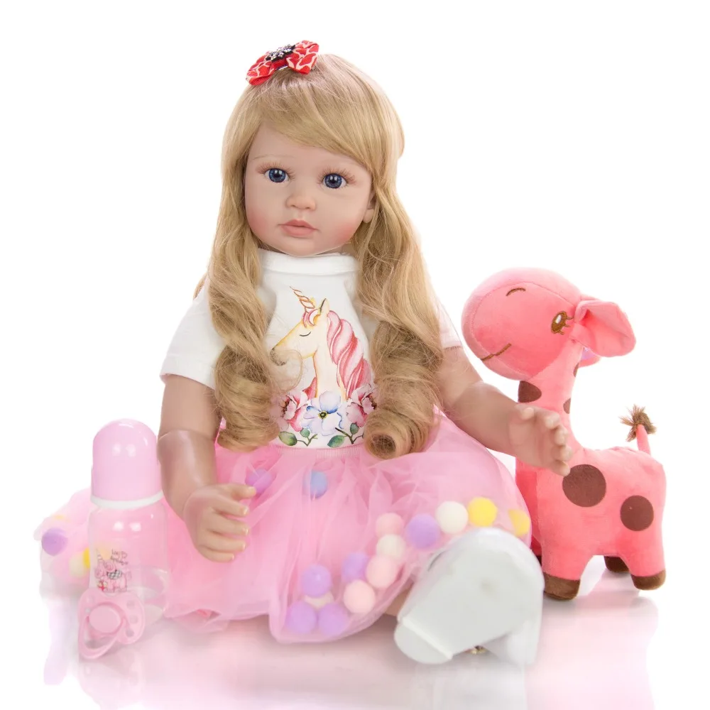 

24 Inch 60 cm Reborn Baby Dolls Toddler Girl Real Princess Silicone With Long Gold Curls Bebe Reborn Boenca Gift