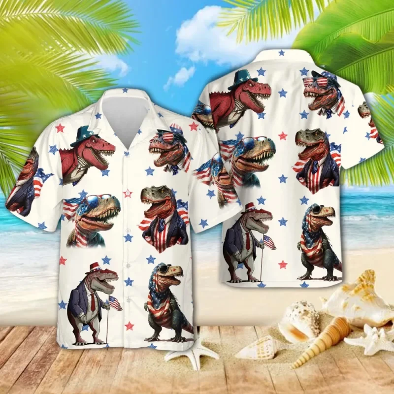 Camisas de dinosaurios 2024 para hombre, camisa hawaiana con estampado 3D para hombre, camisetas de playa de manga corta 6xl, blusa unisex, camisa