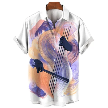 Musical Instrument Printed men's Shirts Summer Beach Shirt 2023 Hawaiian men's Short Sleeved Clothing Casual Travel men's Tops
