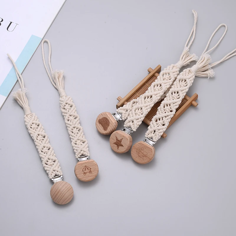 Baby Wooden Dummy Pacifier Clip Hand Braided Cotton Cloth Baby Pacifier Chain Safety Soft Girl Boy Eco-friendly Holder Chain Pacifier Clip Pacifier Chain Pacifier Accessories Teether Clip