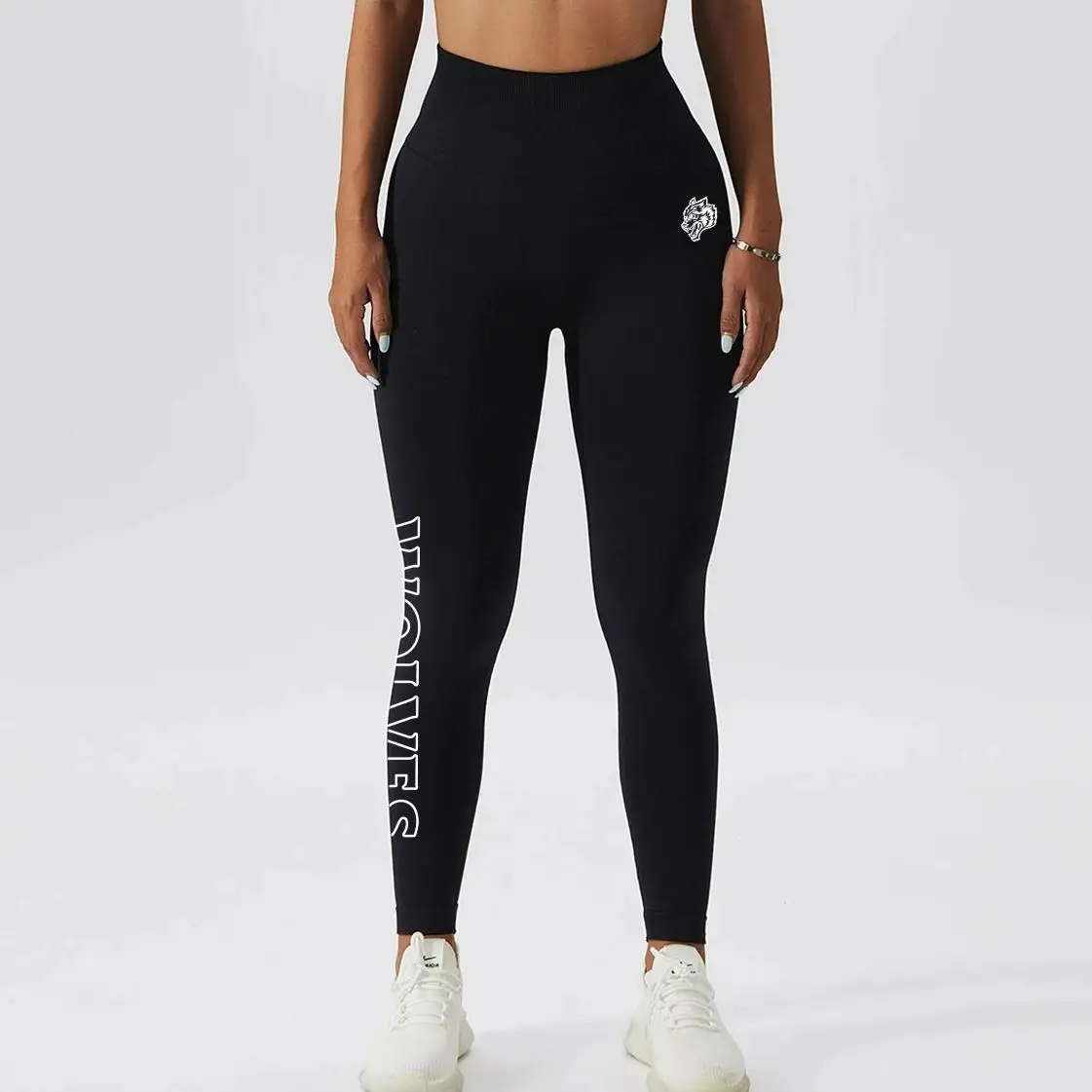 Wolf Head Print Seamless High-Waist Yoga Leggings for Women