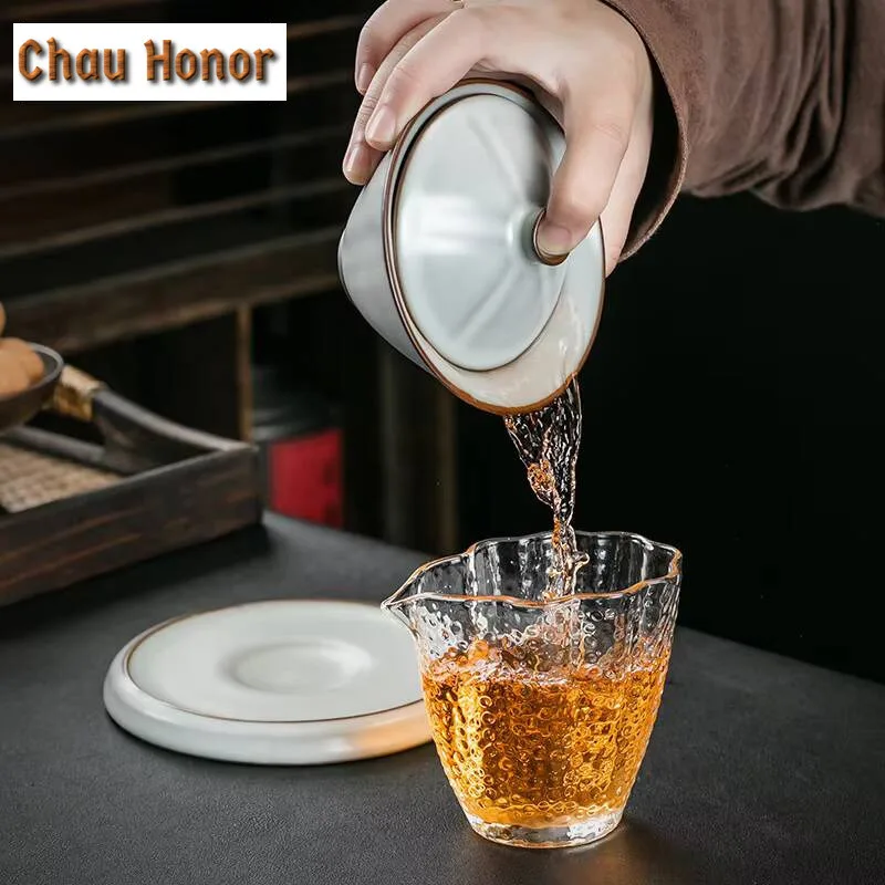 170ml Handmade Ru Kiln Porcelain Gaiwan Ice Cracking Glaze Tea Tureen Chinese Tea Making Cover Bowl Chinese Tea Set Ornaments