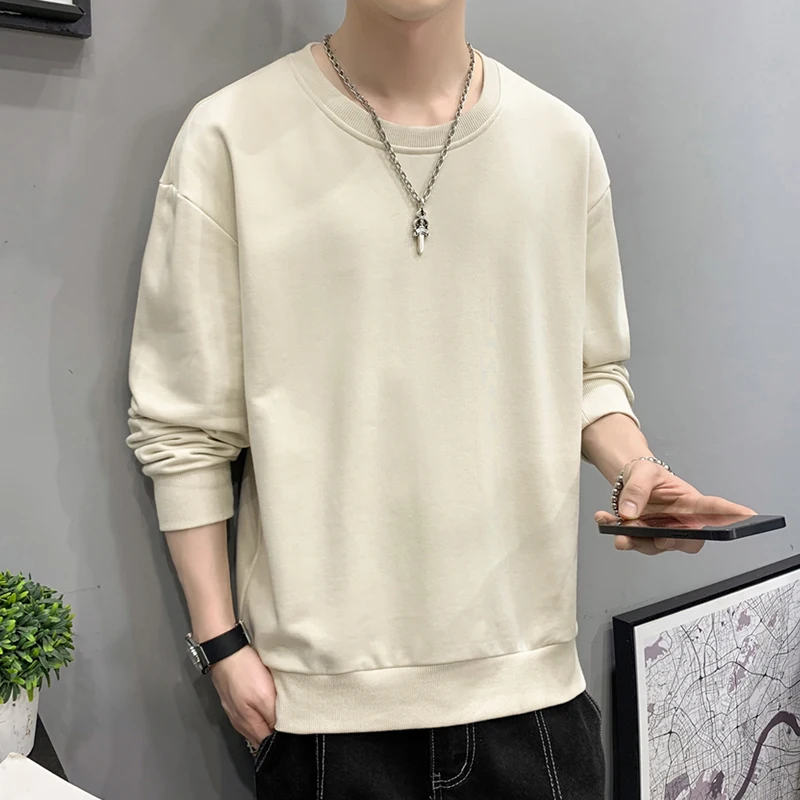 

Men's Slim Fit Round Neck Hoodie Solid Color Basic Pullover Spring and Autumn Sweet Capuche Homme Sao Kirigaya