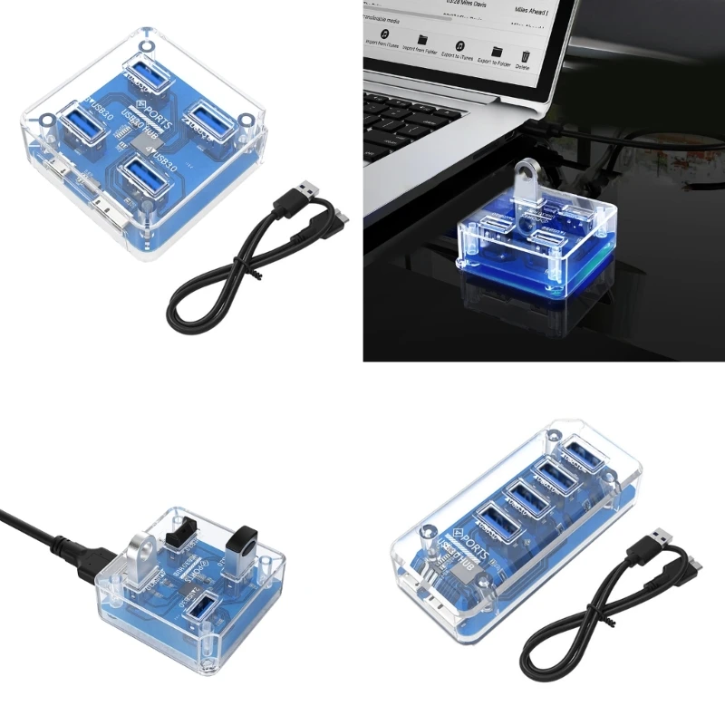 

Transparent USB HUB 4 Ports USB3.0 Adapter Splitter Support External Micro USB