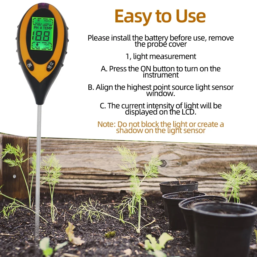 Soil Tester4 in 1 Soil Tester PH Moisture Temp Flower Meter