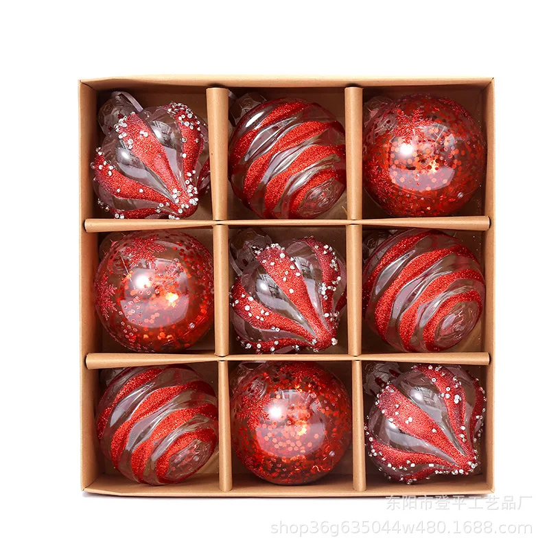 thumbnail image 1 of Adornos navideños con lentejuelas brillantes de 8 cm, 9 piezas para colgar en el árbol de Navidad, bolas transparentes irrompibles para fiestas y Año Nuevo, 1 of 5