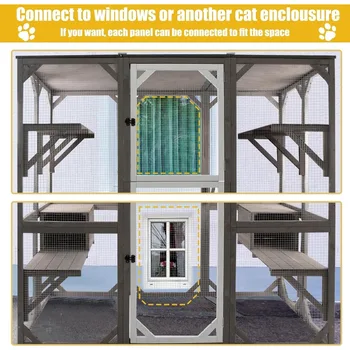Outdoor Catio Cat Enclosures - Wooden Cat House Weatherproof with Multi Platforms &Lounge Boxes, Indoor Interoperability-71 Inch 2