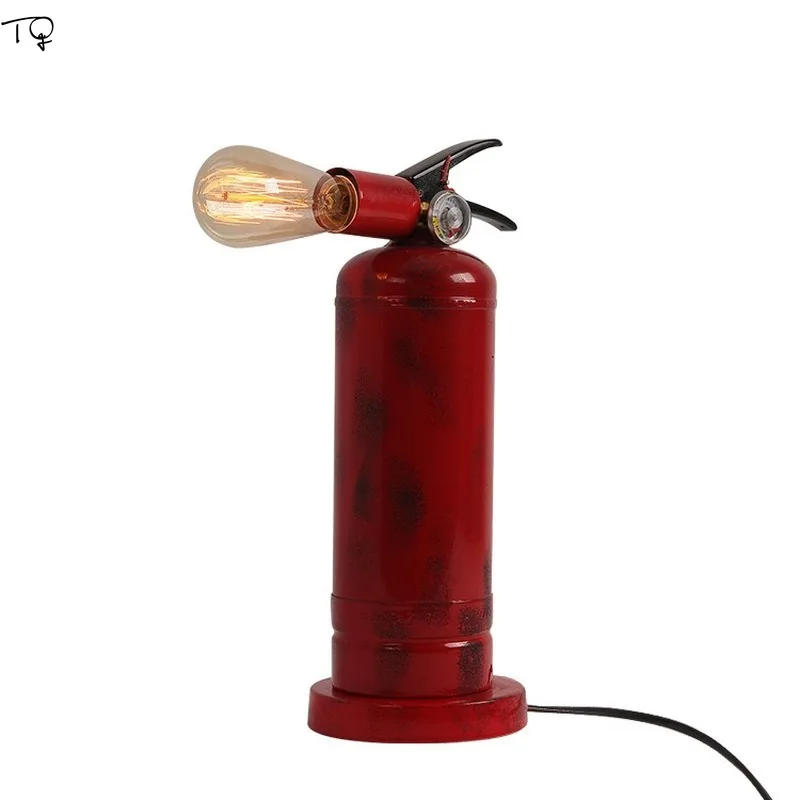 

Nordic Vintage Industrial Extinguisher Decorative Table Lamp Iron Art Creative Individual Led Desk Lights Decor Loft Bedroom