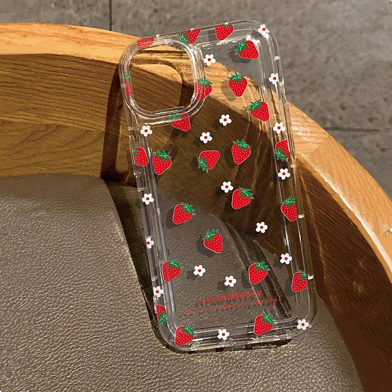 thumbnail image 1 of Funda transparente con estampado de flores de fresa de verano para iPhone 14 Pro, funda para iPhone 11, 13, 12, 15, 16 Pro Max, XR, X, 7, 8 Plus, funda a prueba de golpes, 1 of 5