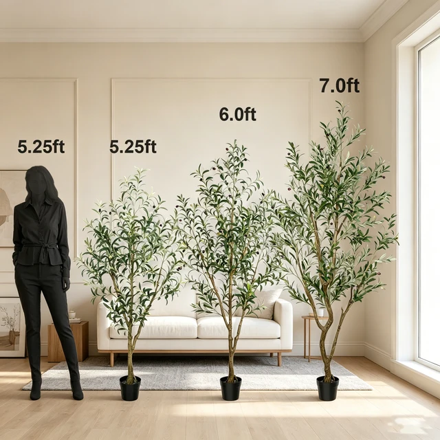 Olive Trees Artificial Indoor, 5.25/6.10/7.10FT Tall Faux Olive Tree with Black Pot, Artificial Plants with Natural Wood Trunk and Lifelike Fruits for Home Office Decor 2