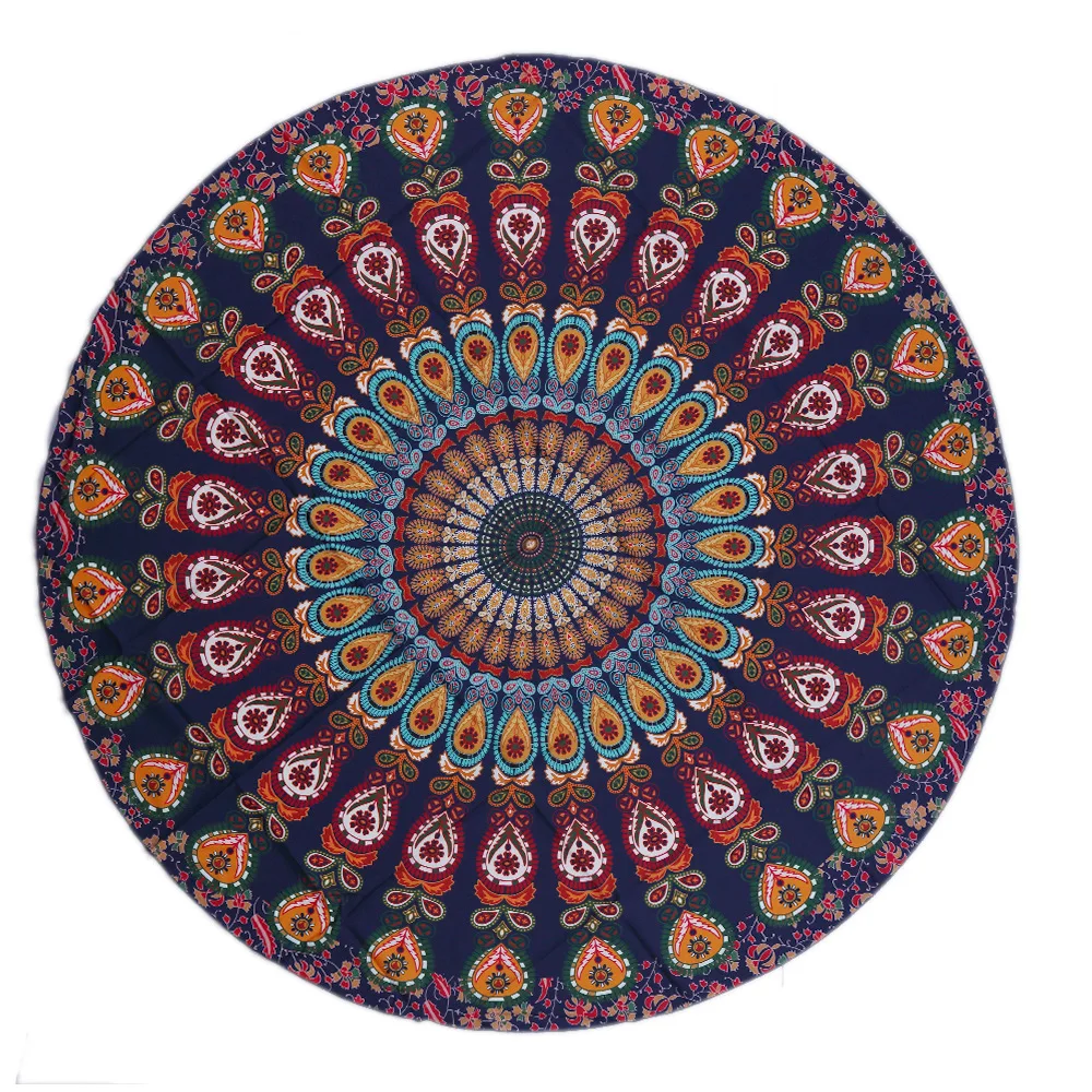Yoga Mat Blanket Mandala Beach Towel Indian Large Lotus Printing Round Tassel Tapestry Totem Floor Pad For Decorative