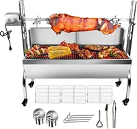 Steel Rotisserie Grill with Back Cover Guard, 25W Motor Small Pig Lamb Rotisserie Roaster, 37'' 2 in 1 BBQ Charcoal Rotisserie G 1